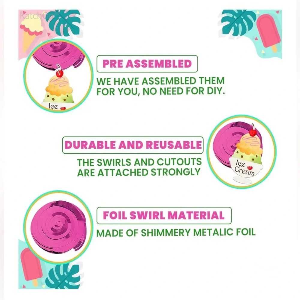 Ice Cream Party Hanging Decorations, NWT!! Puffy Ice Cream Not Included